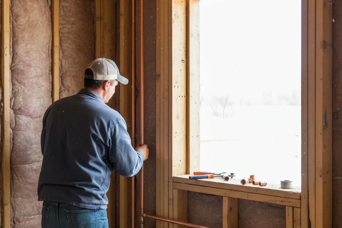 Licensed plumber running new copper supply lines in a Neshanic Station home